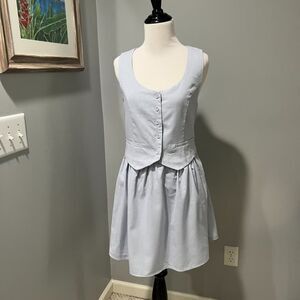 NWT Paper Heart Linen Cotton Blend Pale Blue Sleeveless Lined Dress Size Medium